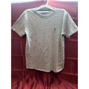 Boys Size Large Heather Gray Nautica Blue Boat Shirt Anchor Diamond Stripped